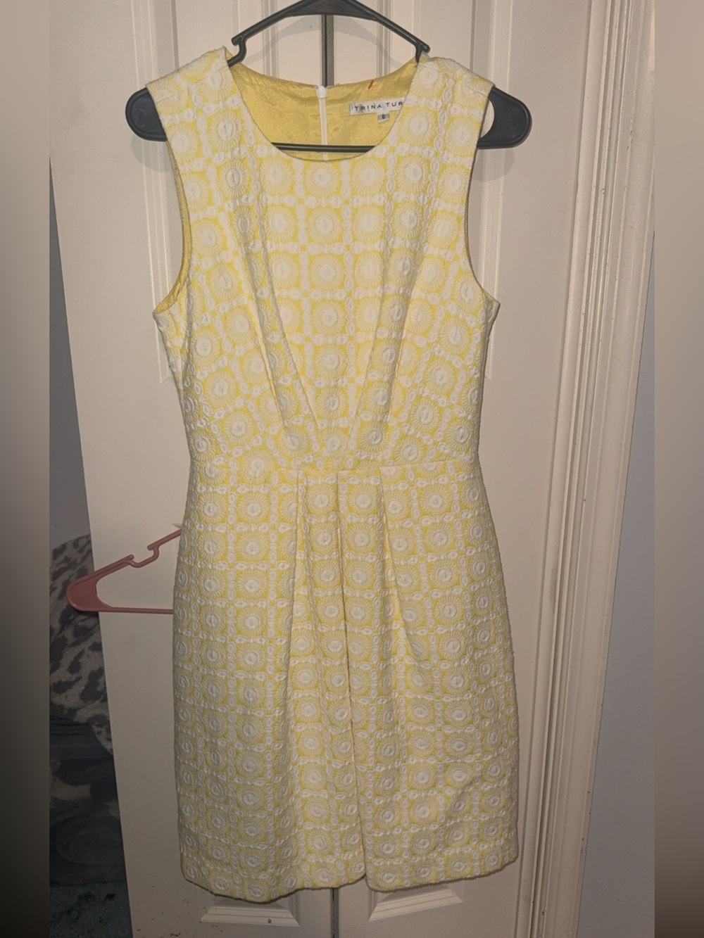 Trina Turk Yellow and White Floral embroidered cocktail dress